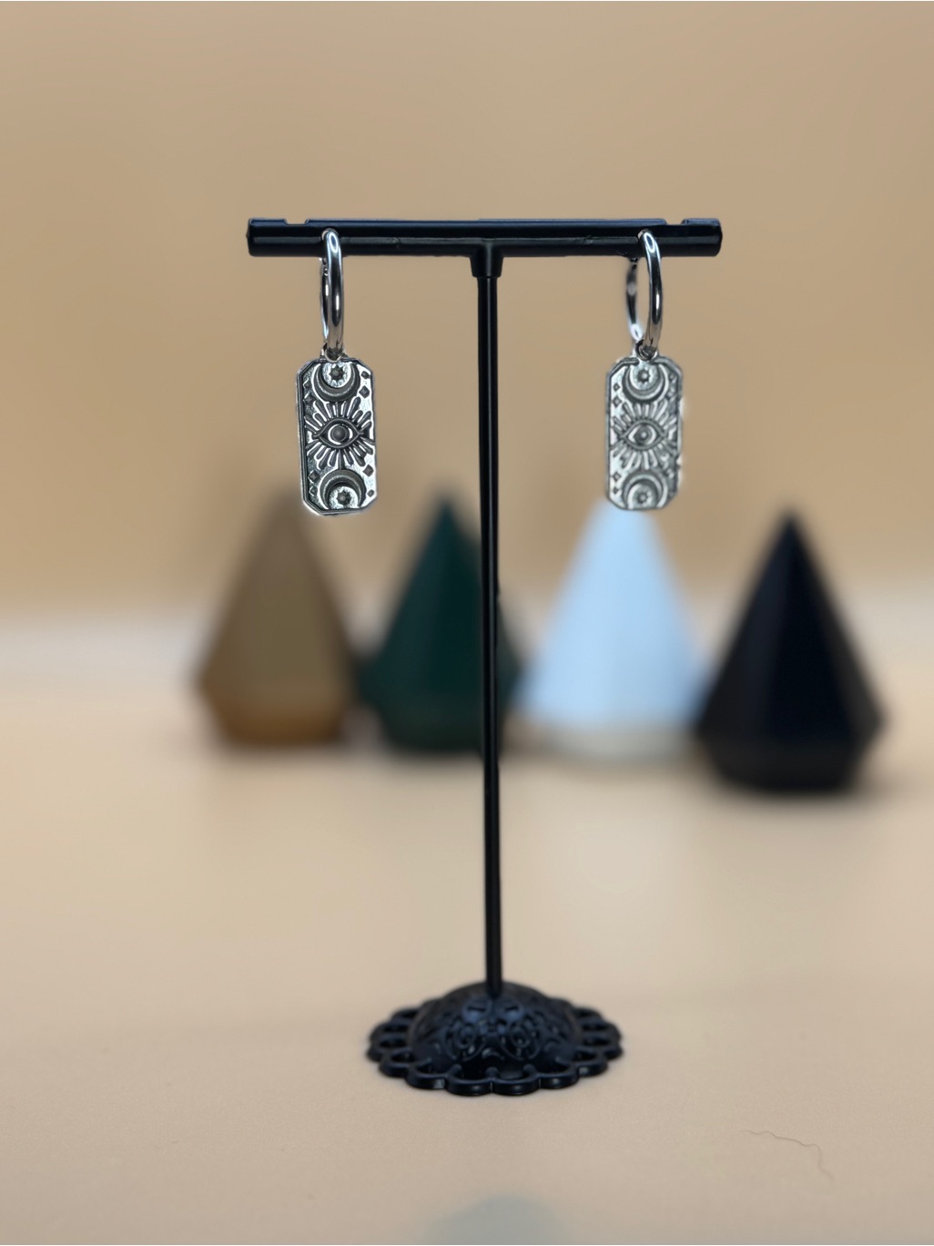 Boho Silver Celestial Evil Eye Hoop Earrings